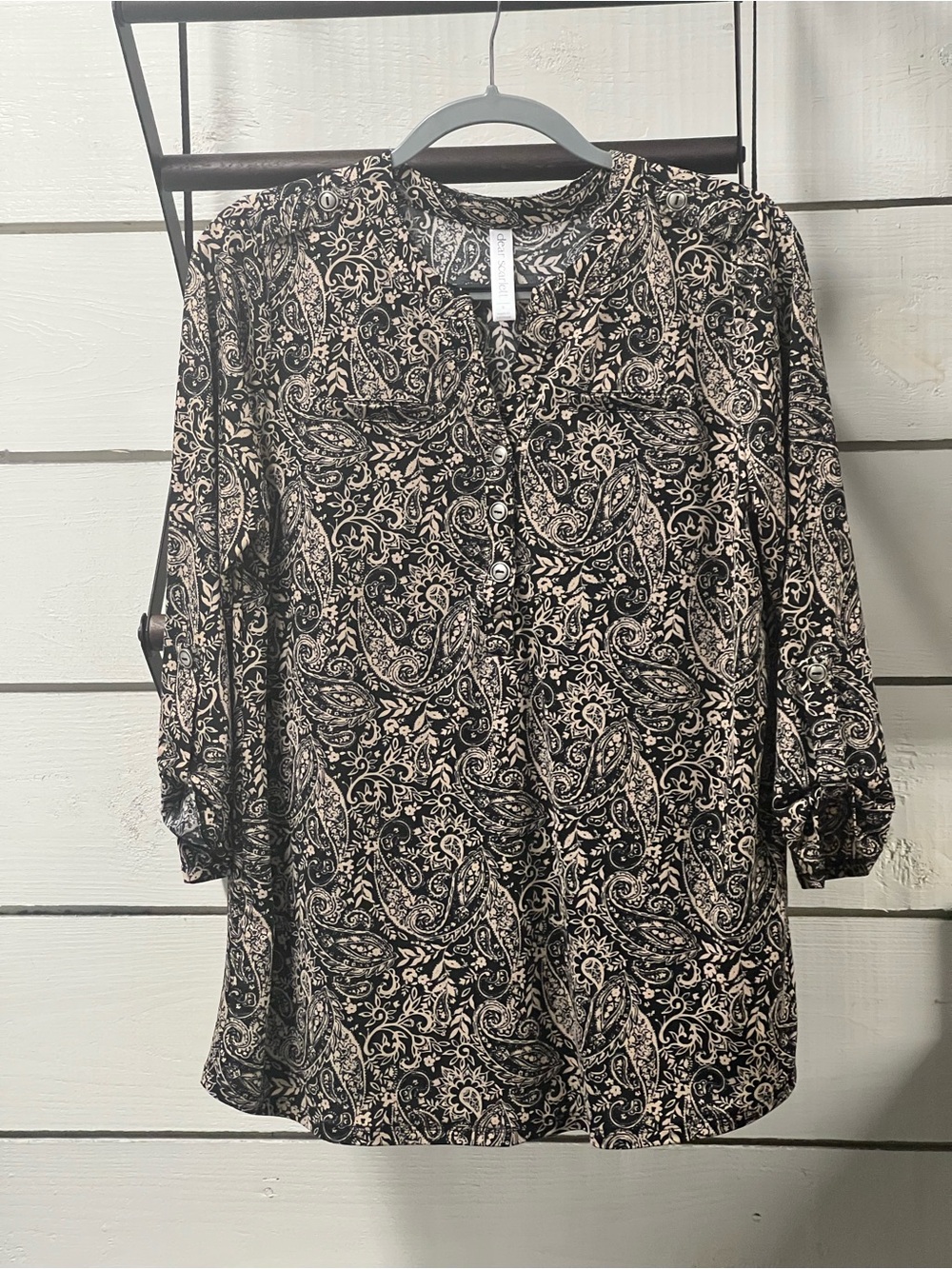 Paisley Button-Front Blouse in Black and Cream